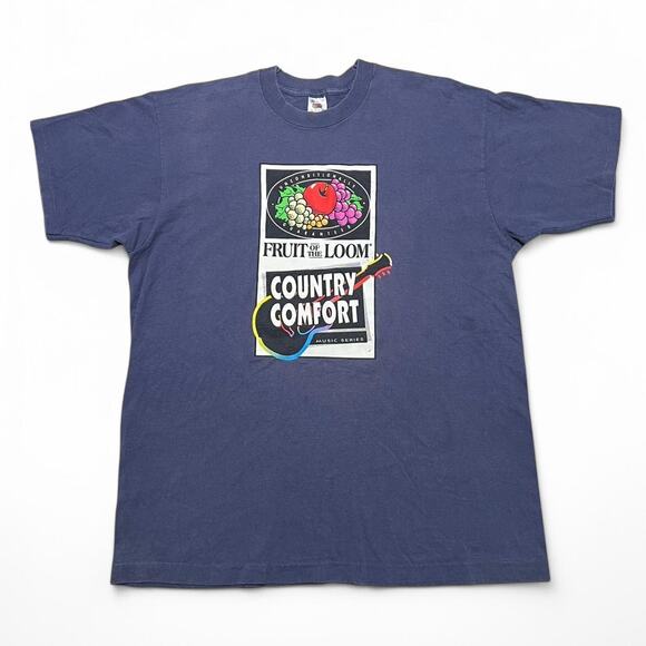 Vintage 90’s single stitch Fruit of the Loom Country Comfort blue tee XL Retro - Picture 1 of 8